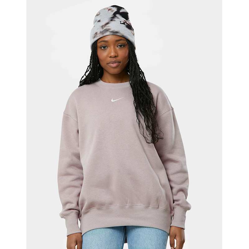 Nike Womens Phoenix Fleece Oversized Crew Neck Sweatshirt Brown