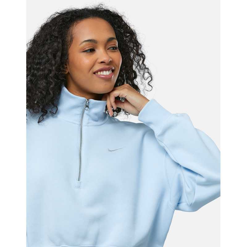Nike Womens Phoenix Fleece Cropped Half Zip Top WH - Blue | Life