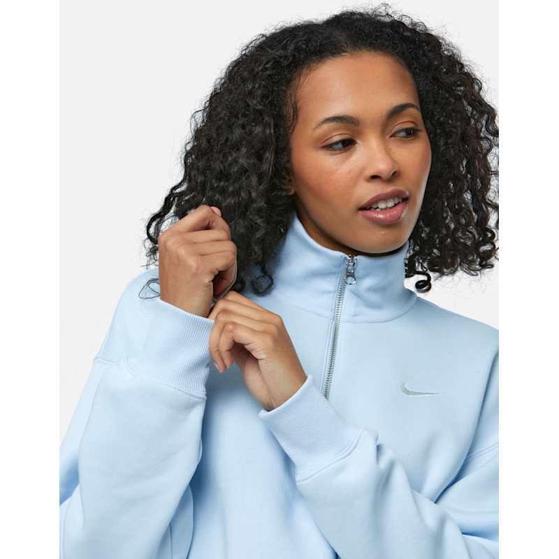 Nike Womens Phoenix Fleece Cropped Half Zip Top WH - Blue | Life