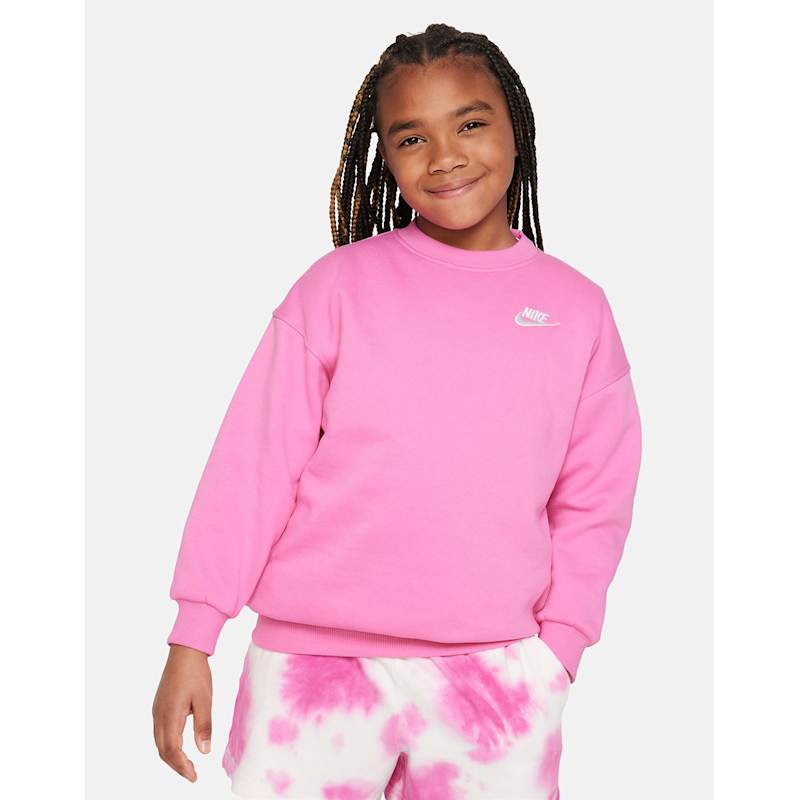 Nike Older Kids Oversized Club Fleece Crew Neck Sweatshirt Pink - Main Image