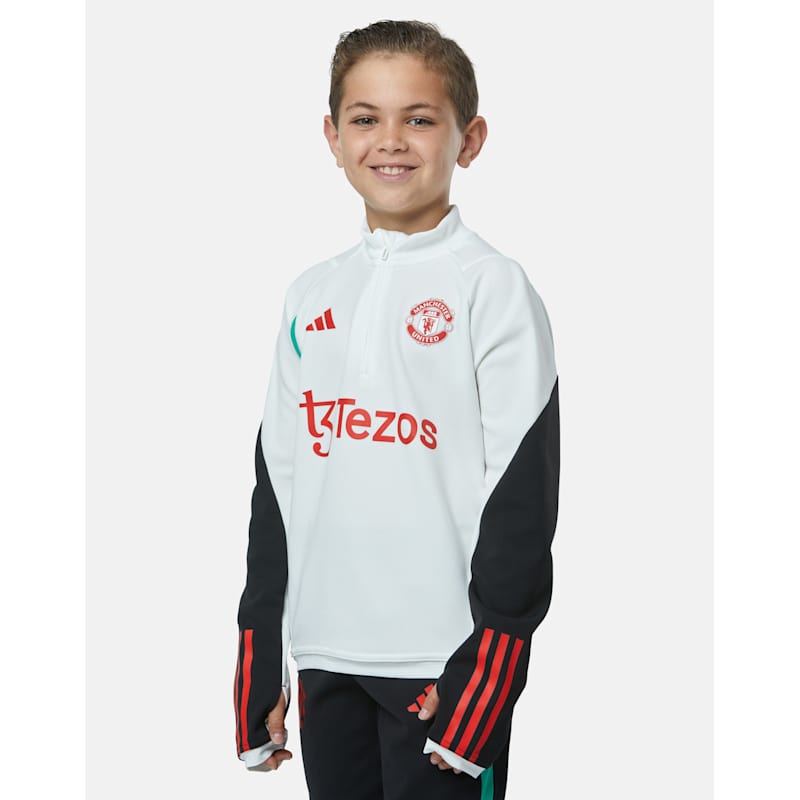 adidas Kids Manchester United Training Half Zip Top White Life